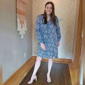 World Market Bohemian Dress With Inlaid Lace Detail w/ Long Puff Sleeve Size S/M